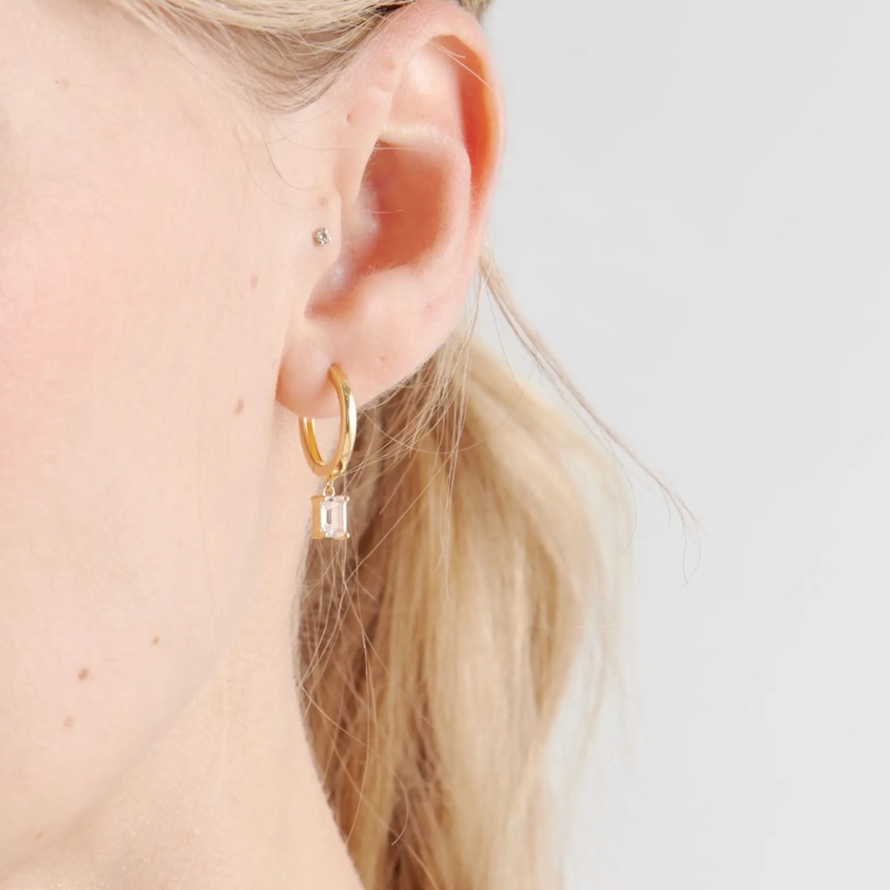 Emerald Cut Topaz Dangle Hoops